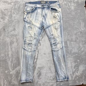 AHP Another Hype Jeans Men’s 38 Distressed Light Wash Ripped Denim Streetwear